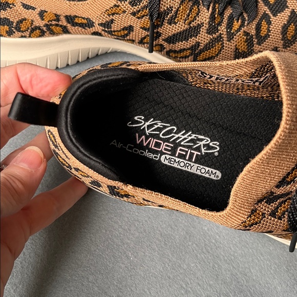 Skechers black and brown animal print sneakers, slip on, adjustable ties, sz 10 - Picture 2 of 9